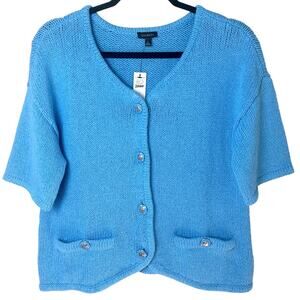 NWT Talbots Elbow Sleeve Button Front Sweater Jacket Cardigan Blue Sz S